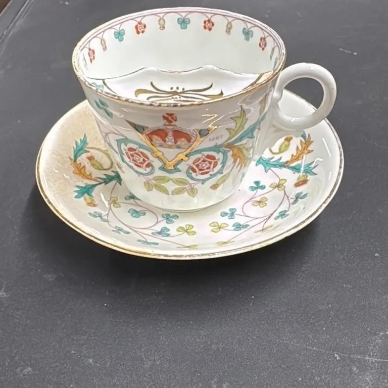 Vintage Jubilee Cup and Saucer Set 1887 Royal Comm