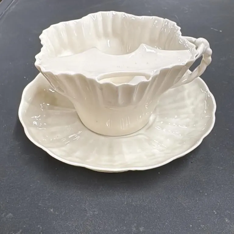 Belleek Porcelain Teacup and Saucer Set Creamware
