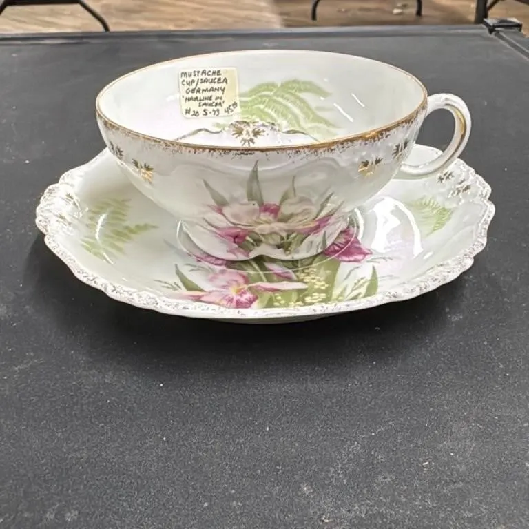 Vintage Porcelain Mustache Cup and Saucer Set Germ