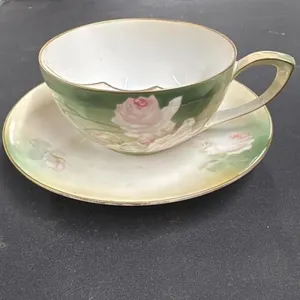 Vintage Handpainted Rose Teacup and Saucer Germany