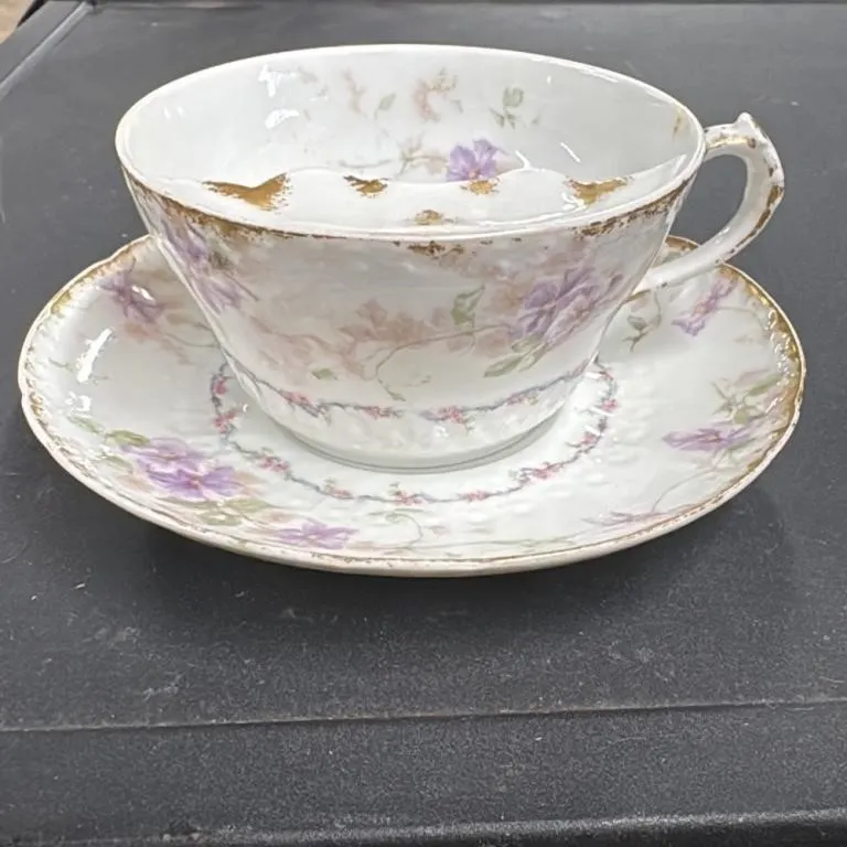 GDA Limoges France Porcelain Tea Cup and Saucer Fl