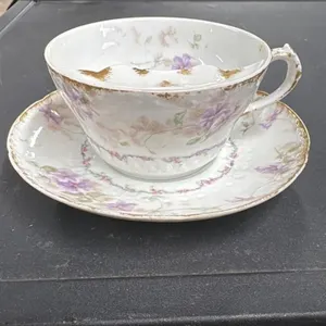 GDA Limoges France Porcelain Tea Cup and Saucer Fl