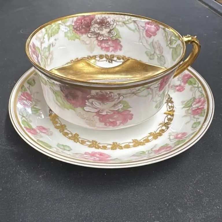 Haviland France Limoges Mustache Cup and Saucer Fl