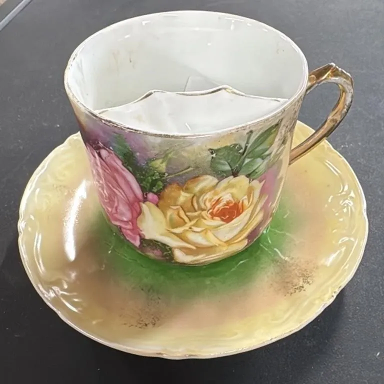 Vintage Handpainted German Rose Teacup and Saucer