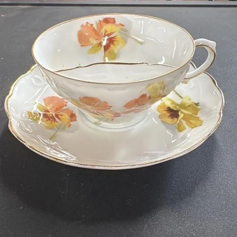Vintage B.R.C. Porcelain Tea Cup and Saucer Floral