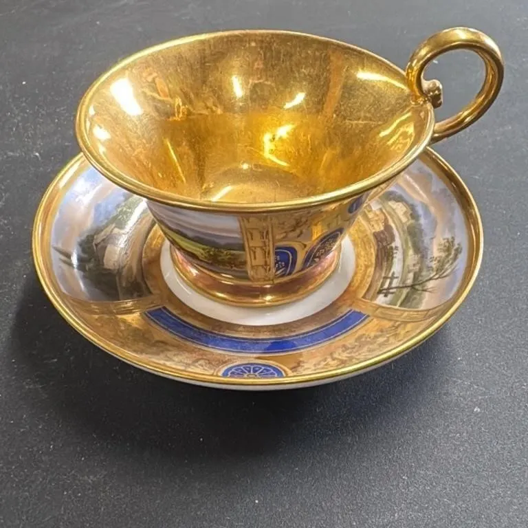 Schoelcher Porcelain Cup and Saucer Set with Hand-