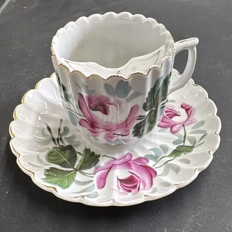 Vintage German Porcelain Tea Cup and Saucer Set Pi