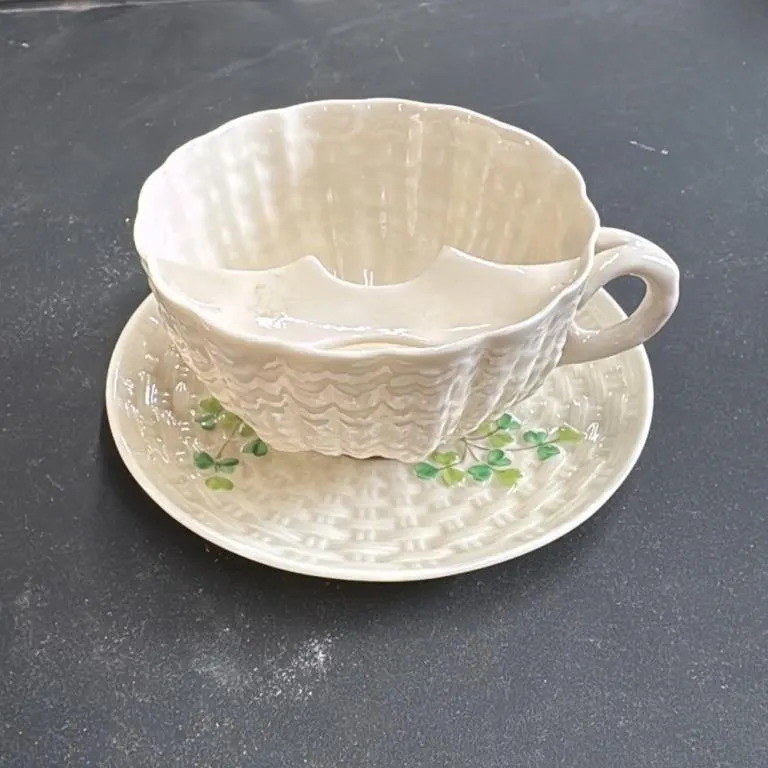 Belleek Ireland "Shamrock" Teacup and Saucer Set