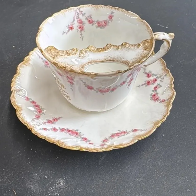 Staffordshire "Moustache Cup" Tea Cup and Saucer S