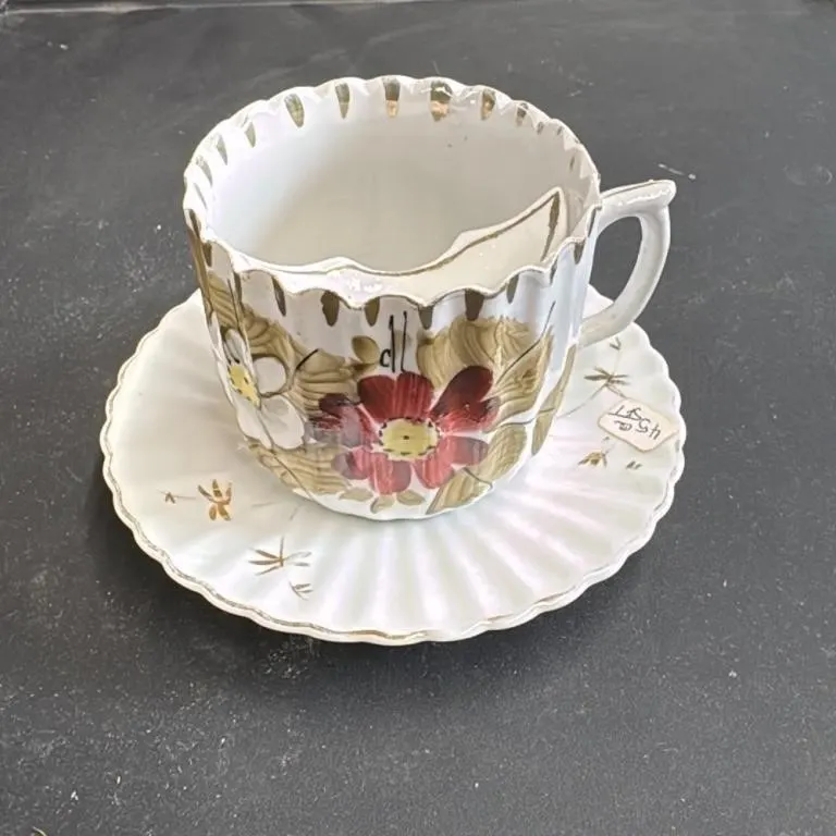 Vintage German Porcelain Cup and Saucer Set Floral