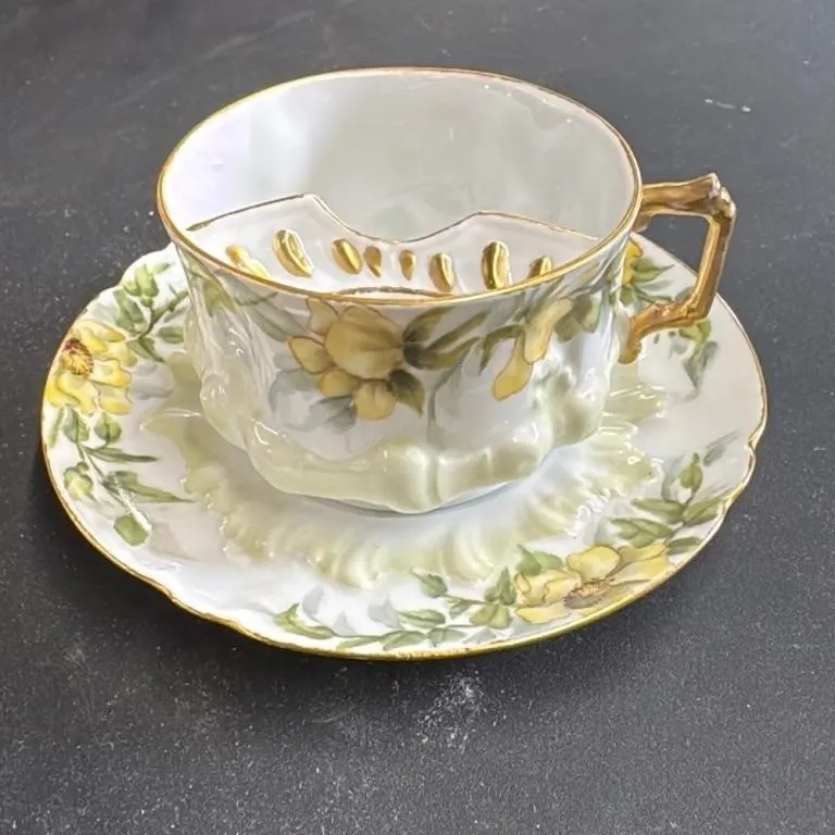Antique Vienna Porcelain Cup and Saucer with Moust
