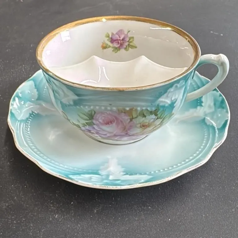 Antique German Mustache Cup and Saucer Set