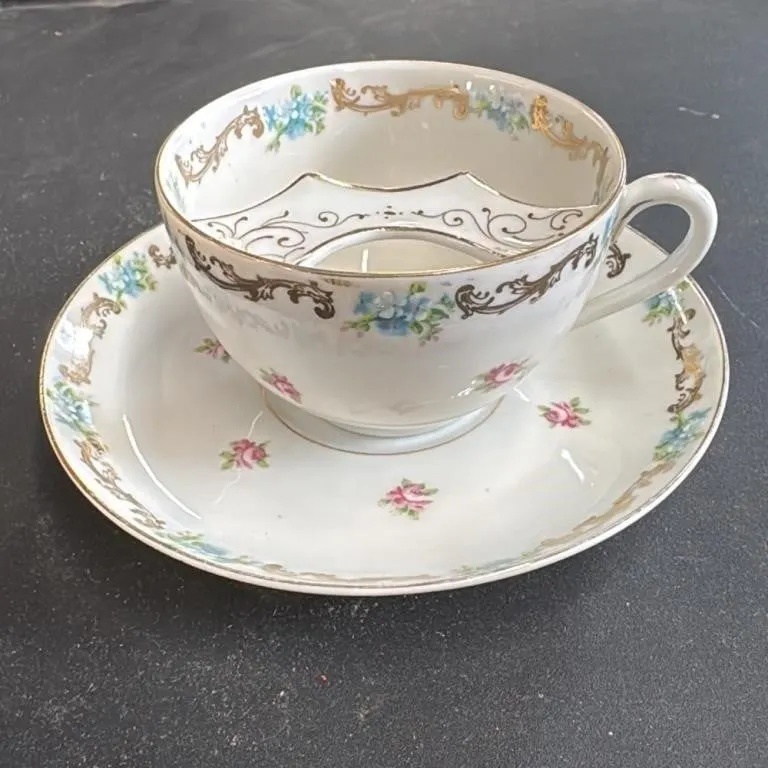 Antique Carlsbad China Austria Mustache Cup and Sa