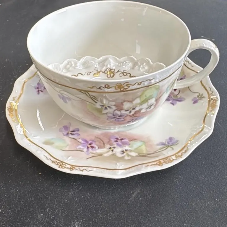 Vintage French Porcelain Tea Cup and Saucer Set