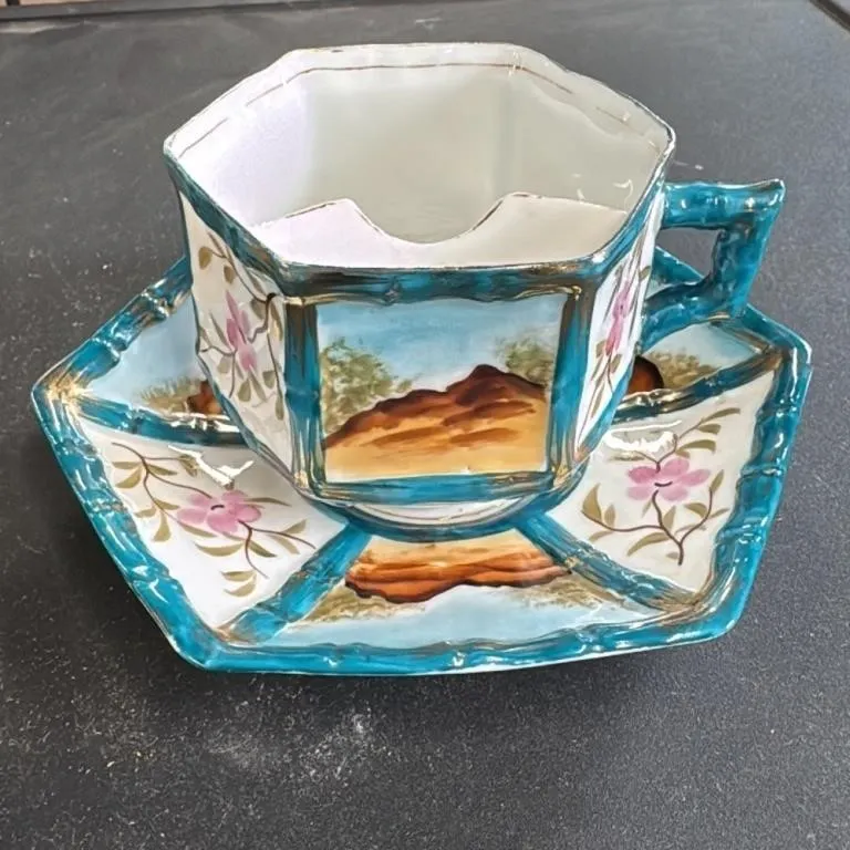 Vintage Porcelain Teacup and Saucer Set with Lands