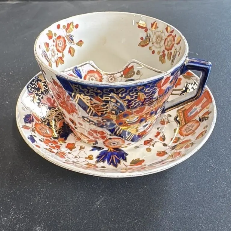 Antique Old Derby Porcelain Teacup and Saucer Set