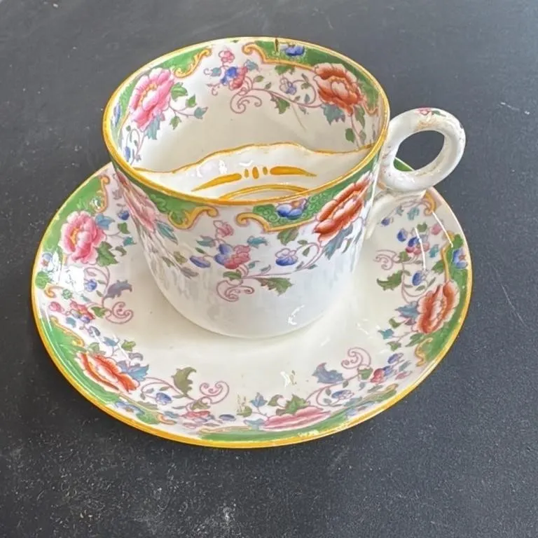 Antique Roseville Old English Bone China Cup and S