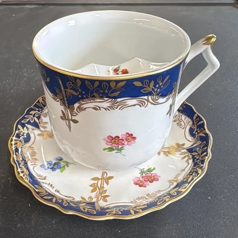 Vintage Limoges Porcelain Cup and Saucer Set Blue