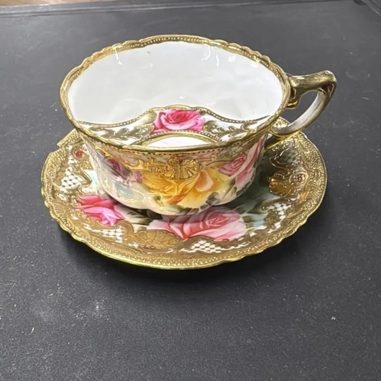 Vintage Hand Painted Rose Cup and Saucer Set