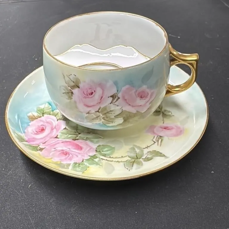 Vintage Hand Painted Rose Cup and Saucer Set