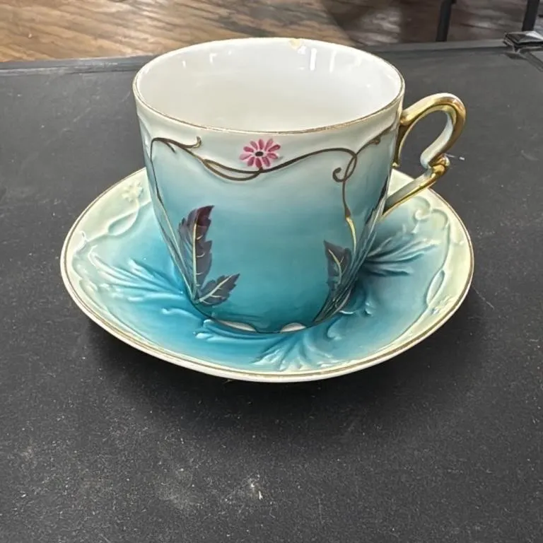 Vintage Blue Floral Teacup and Saucer Set