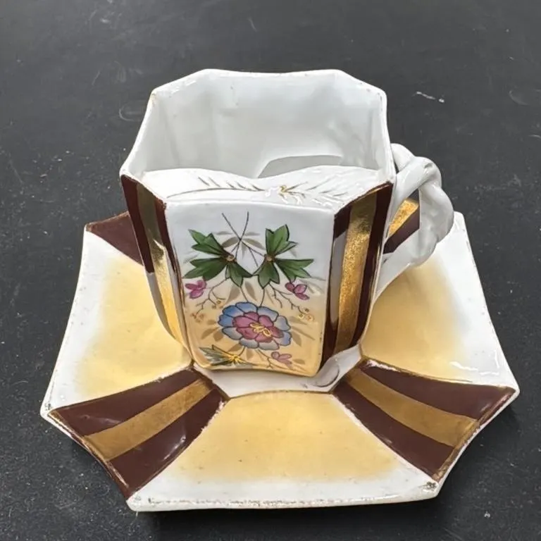 Vintage German Porcelain Cup and Saucer Set Floral