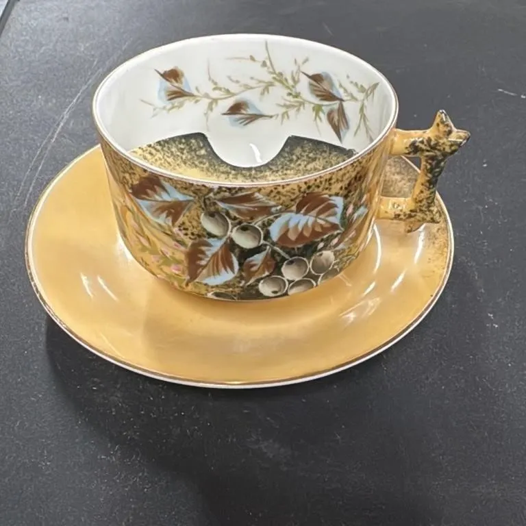 Antique Porcelain Mustache Cup and Saucer Set