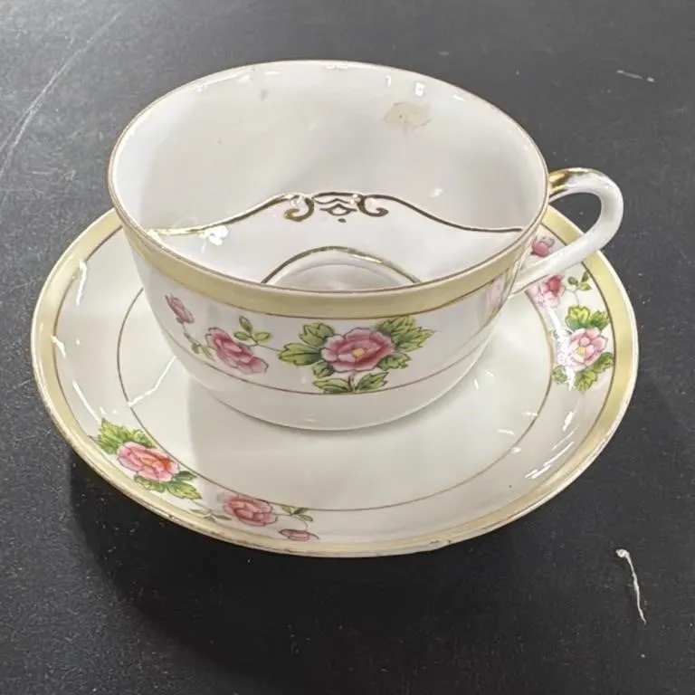 Vintage Hand Painted Nippon Mustache Cup and Sauce