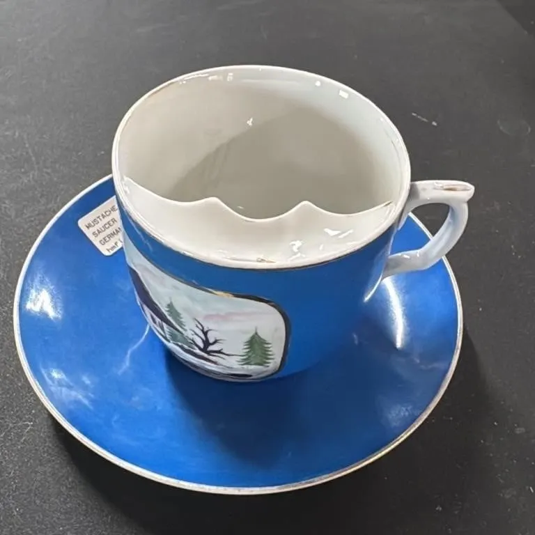 Antique Mustache Cup & Saucer Germany C. 1885