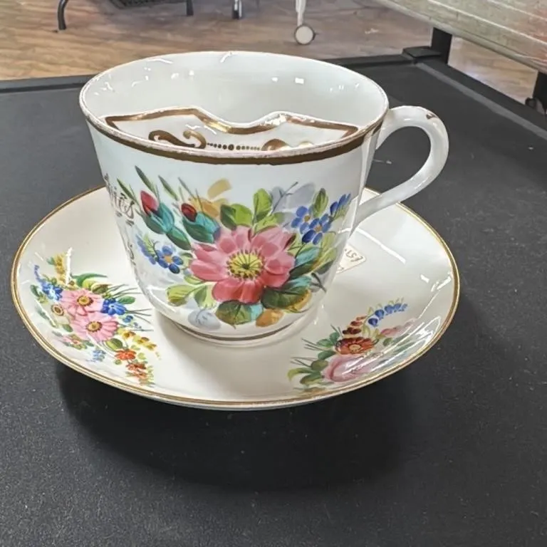 Antique Floral Teacup and Saucer Set