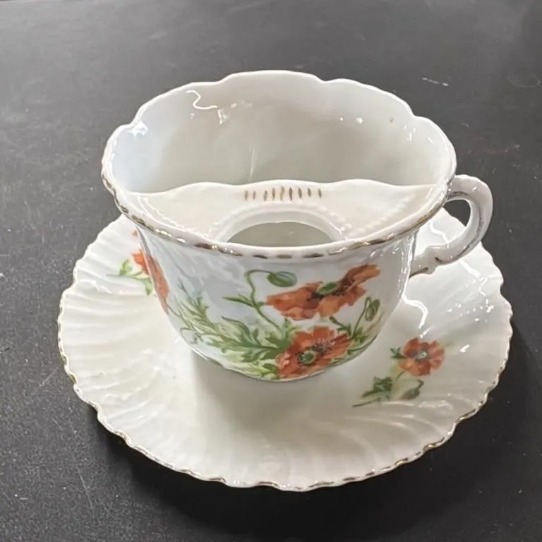 Vintage Mustache Cup and Saucer Set Floral Design