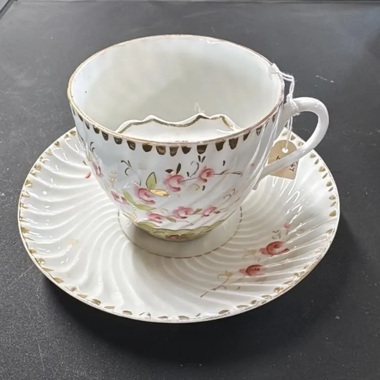 Antique Porcelain Teacup and Saucer Set Floral Des
