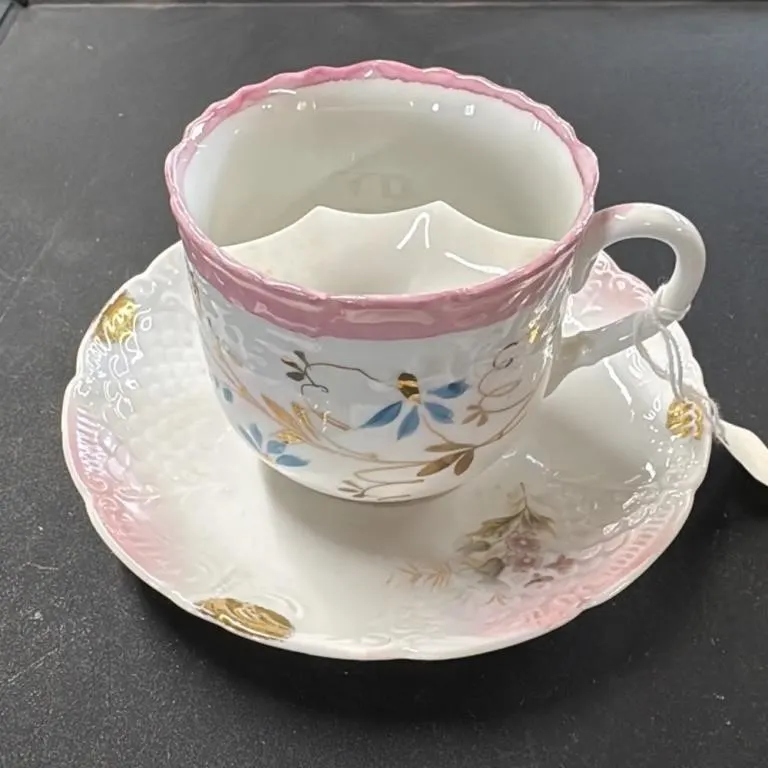 Vintage Teacup and Saucer Set Pink Trim Floral Des