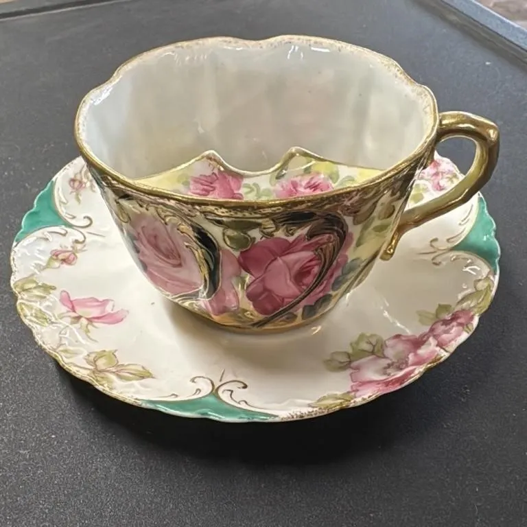 Vintage German Porcelain Teacup and Saucer Set Pin