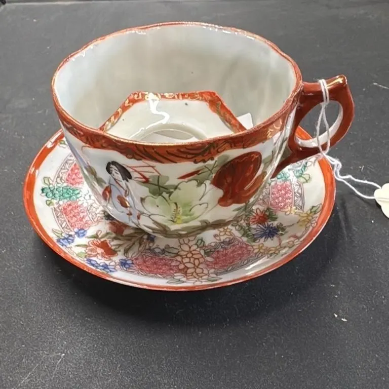 Vintage Geisha Mustache Cup and Saucer Set