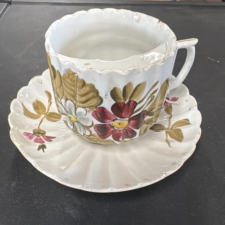 Vintage German Porcelain Teacup and Saucer Floral