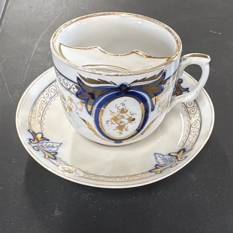 Antique Mustache Cup and Saucer Set