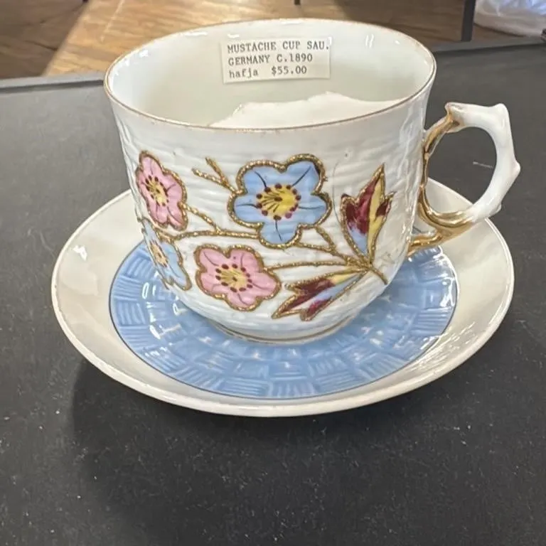 Mustache Cup and Saucer Germany C.1890