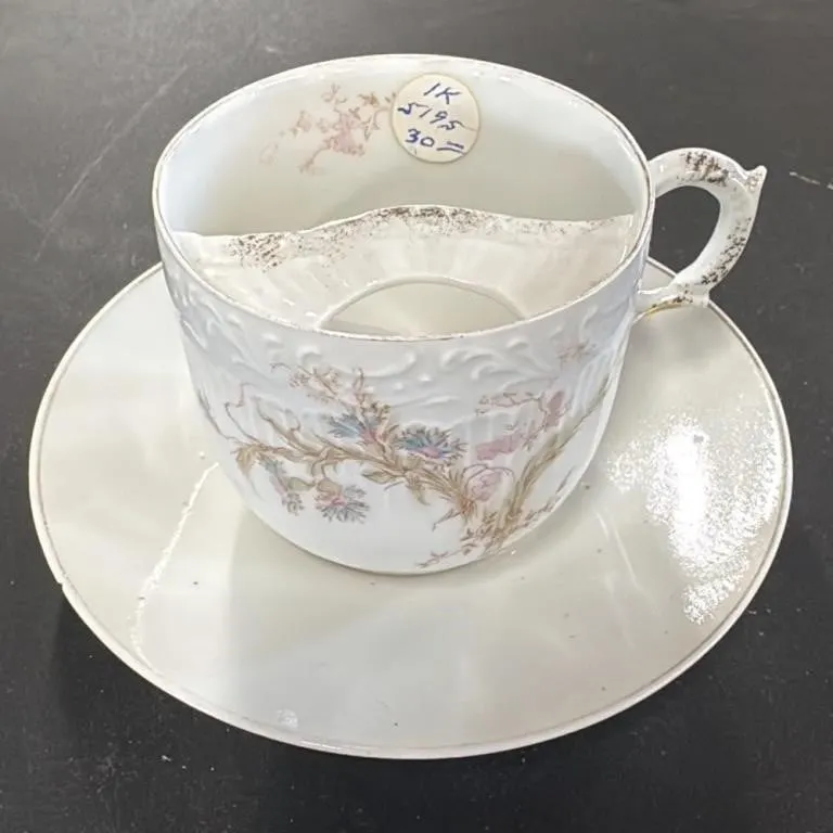 Antique Mustache Cup and Saucer Set