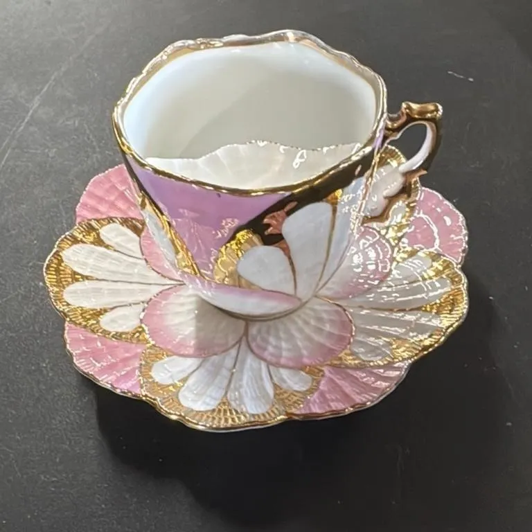 Vintage Pink and White Floral Teacup and Saucer Se