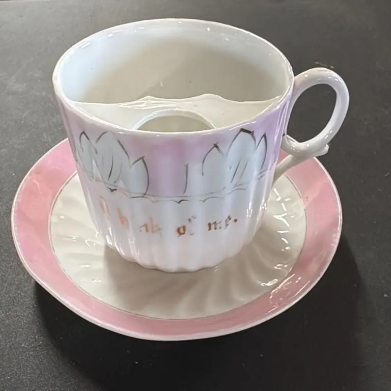 Antique Mustache Guard Tea Cup and Saucer Made in