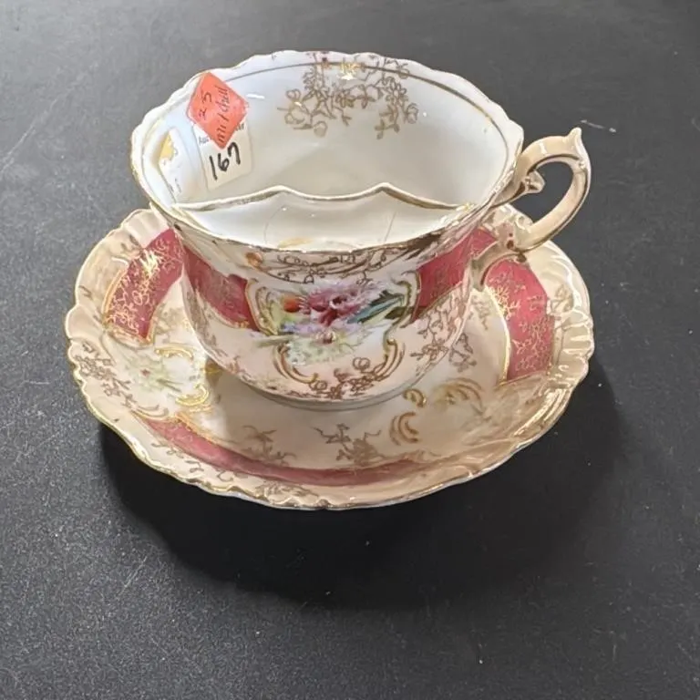 Antique Mustache Cup and Saucer Set