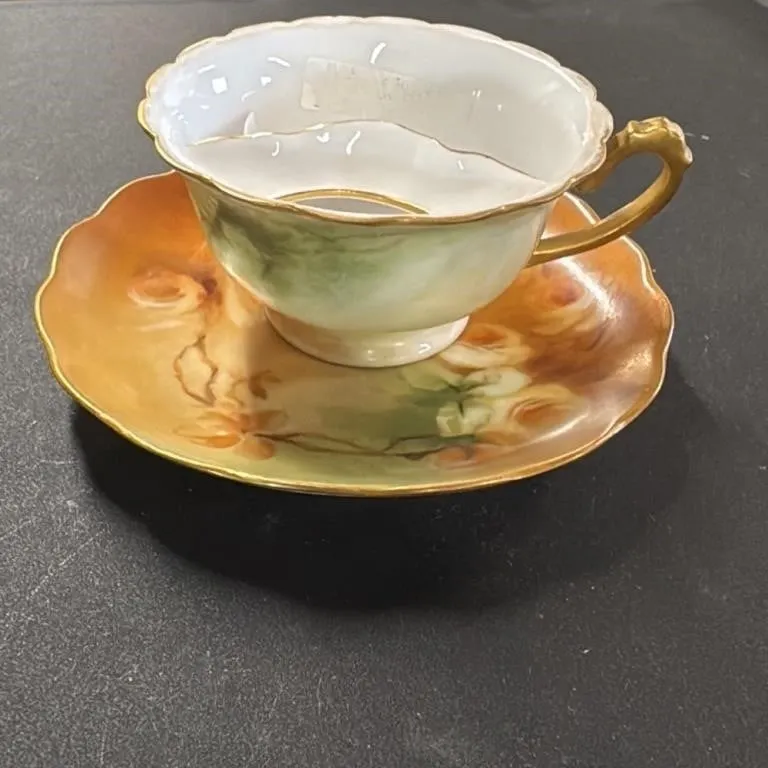 Vintage Hand Painted Porcelain Teacup and Saucer w