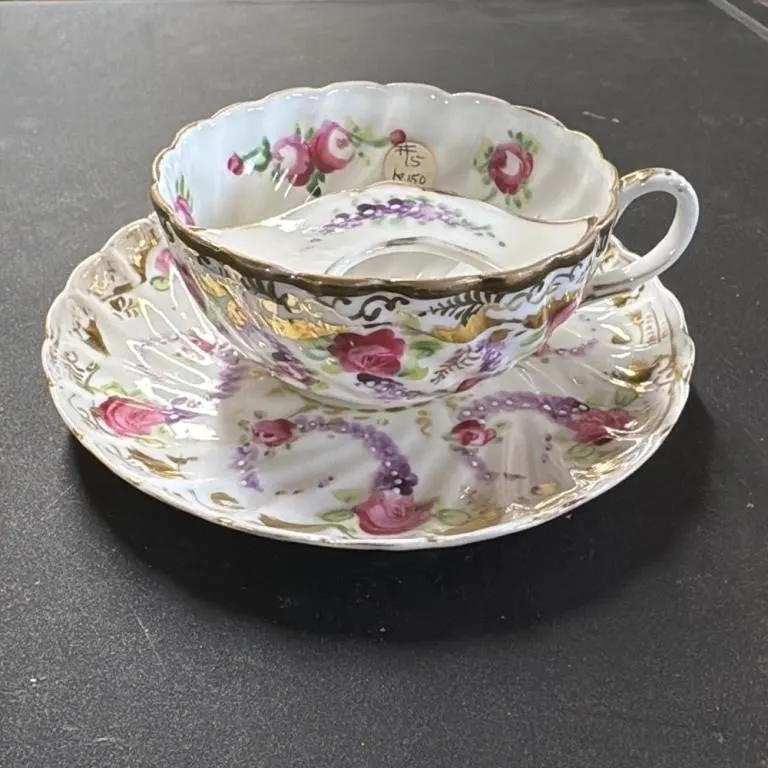 Antique Porcelain Mustache Cup and Saucer Set Flor