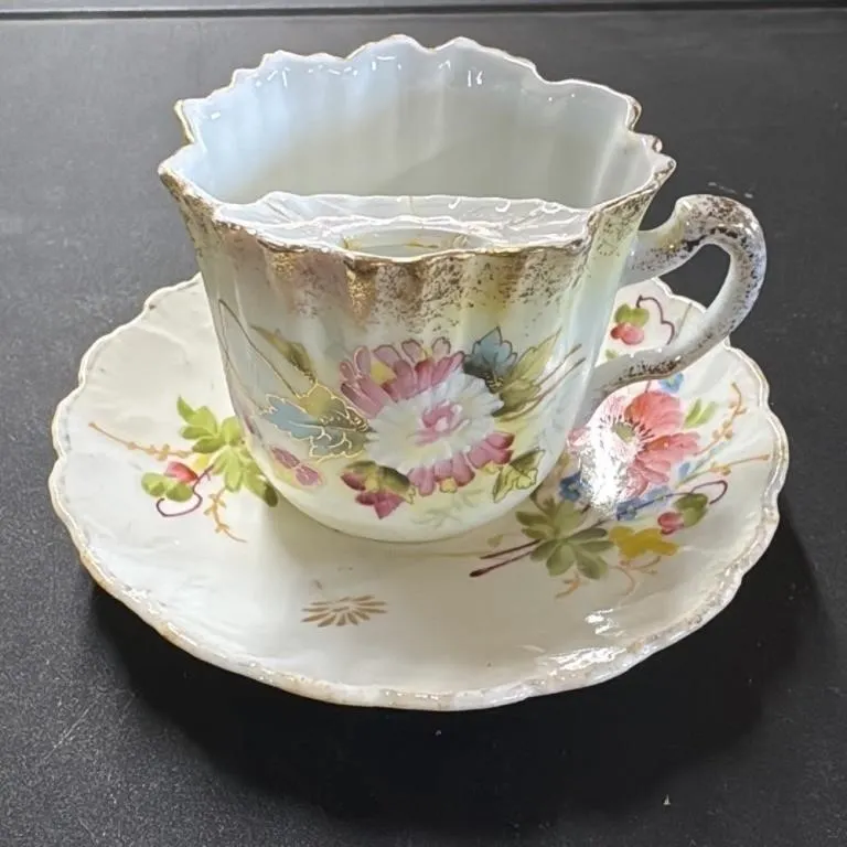 Antique Porcelain Tea Cup and Saucer Set Floral De