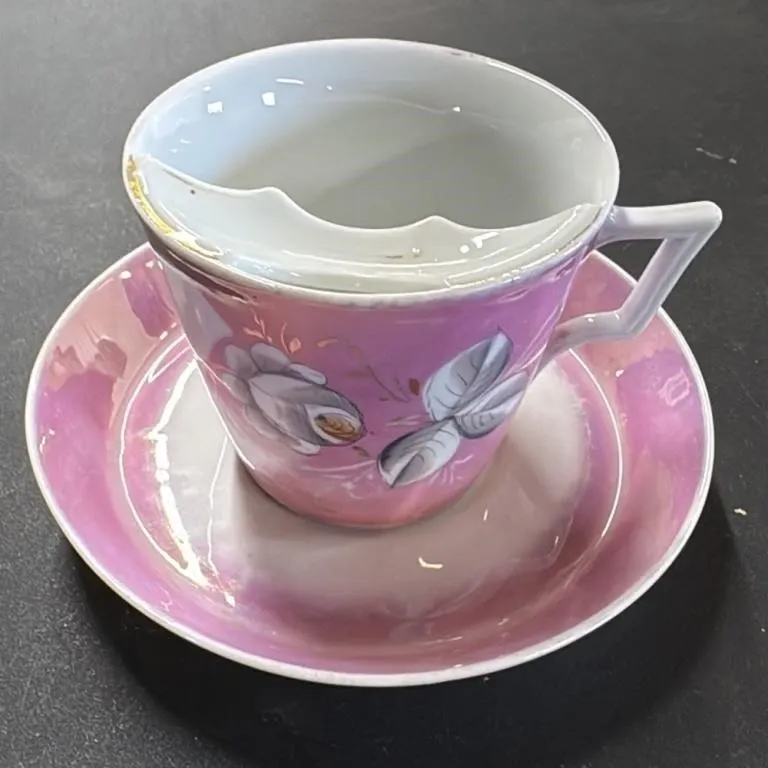 Vintage German Pink Floral Mustache Cup and Saucer
