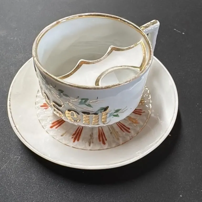 Antique Mustache Guard Coffee Cup and Saucer Set