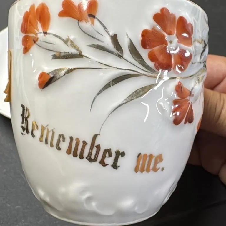 Vintage "Remember Me" Teacup and Saucer Set with F