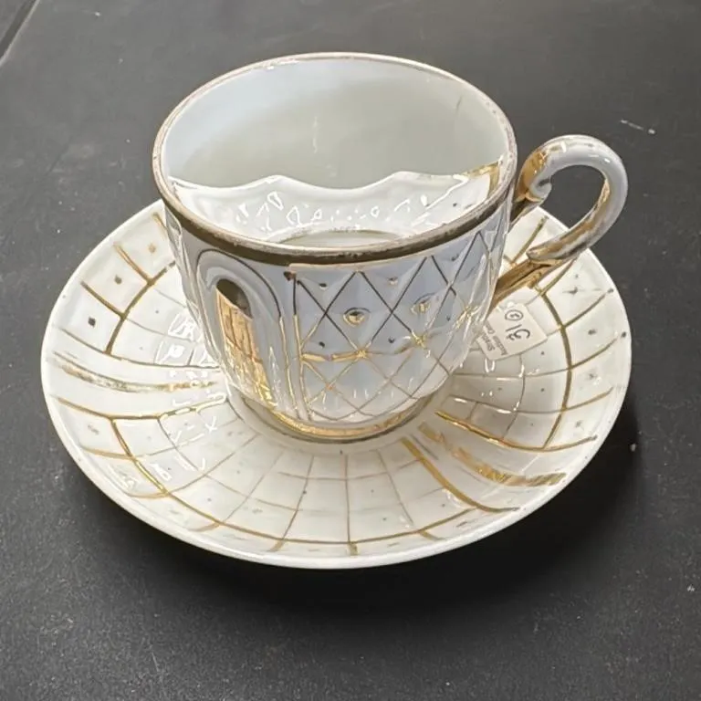 Vintage German Porcelain Cup and Saucer Set with G