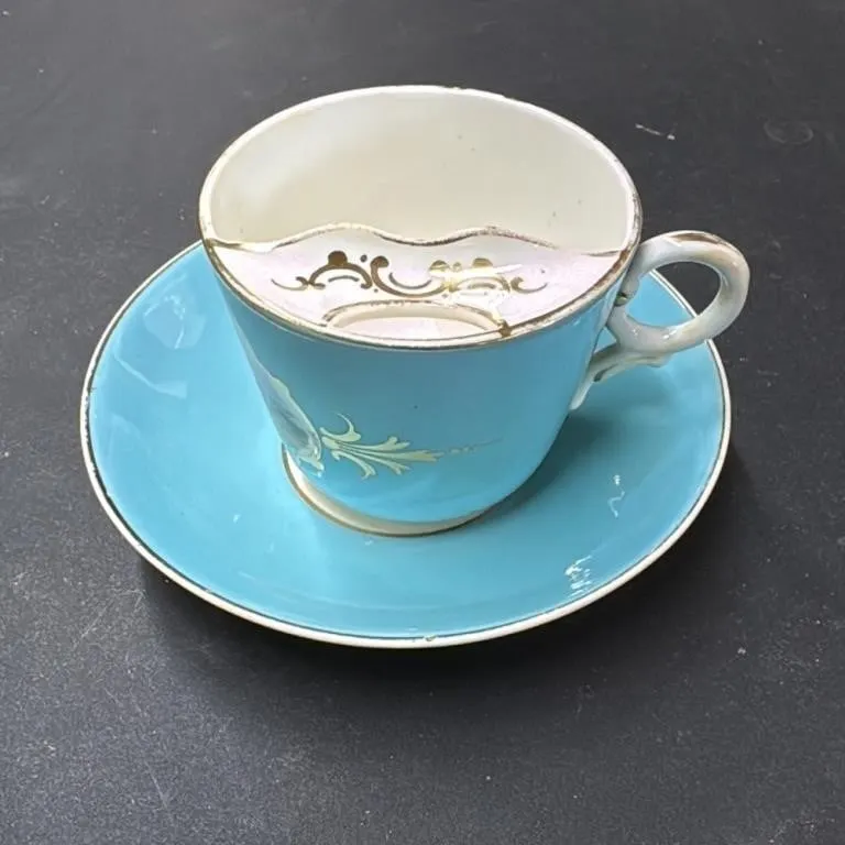 Antique Blue Porcelain Tea Cup and Saucer with Lan